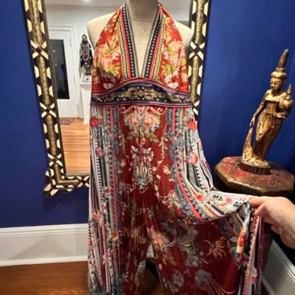 Camilla printed jumpsuit with crystal embellishments. Plunging halter neckline. - Picture 3 of 5